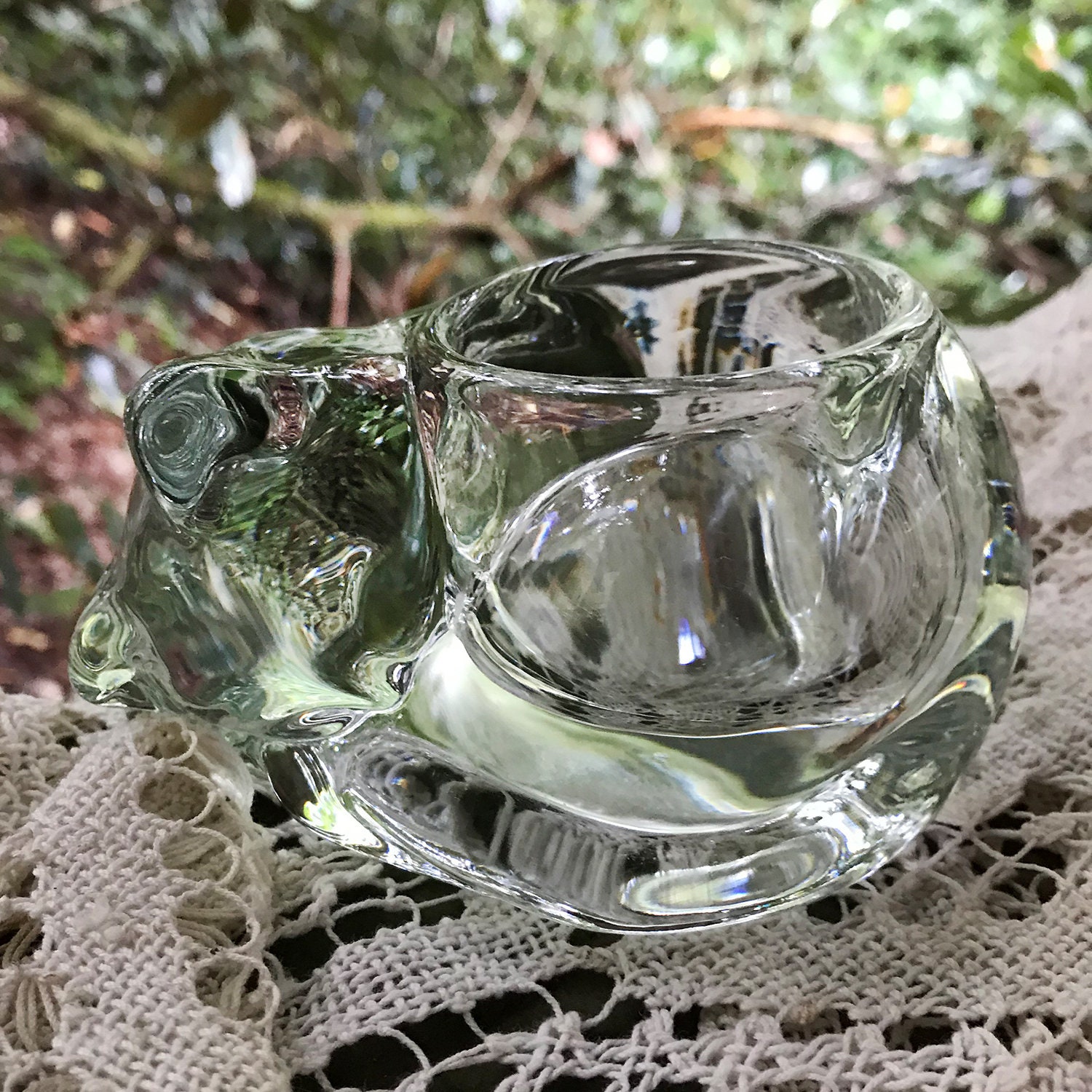 Vintage Glass Cat Candle Holder, Clear Glass Cat Candle Holder, Cat