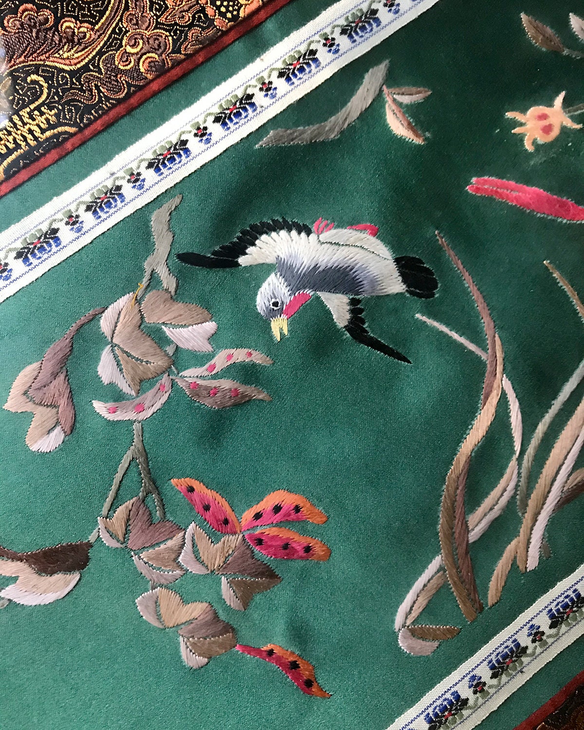 Antique Chinese Embroidery Wall Piece 24 X 12 Etsy