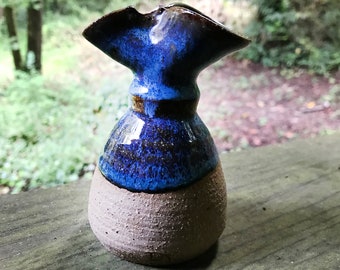 Bud Vase Vintage Pottery, blue glazed ceramic bud vase, small vases, handmade vase