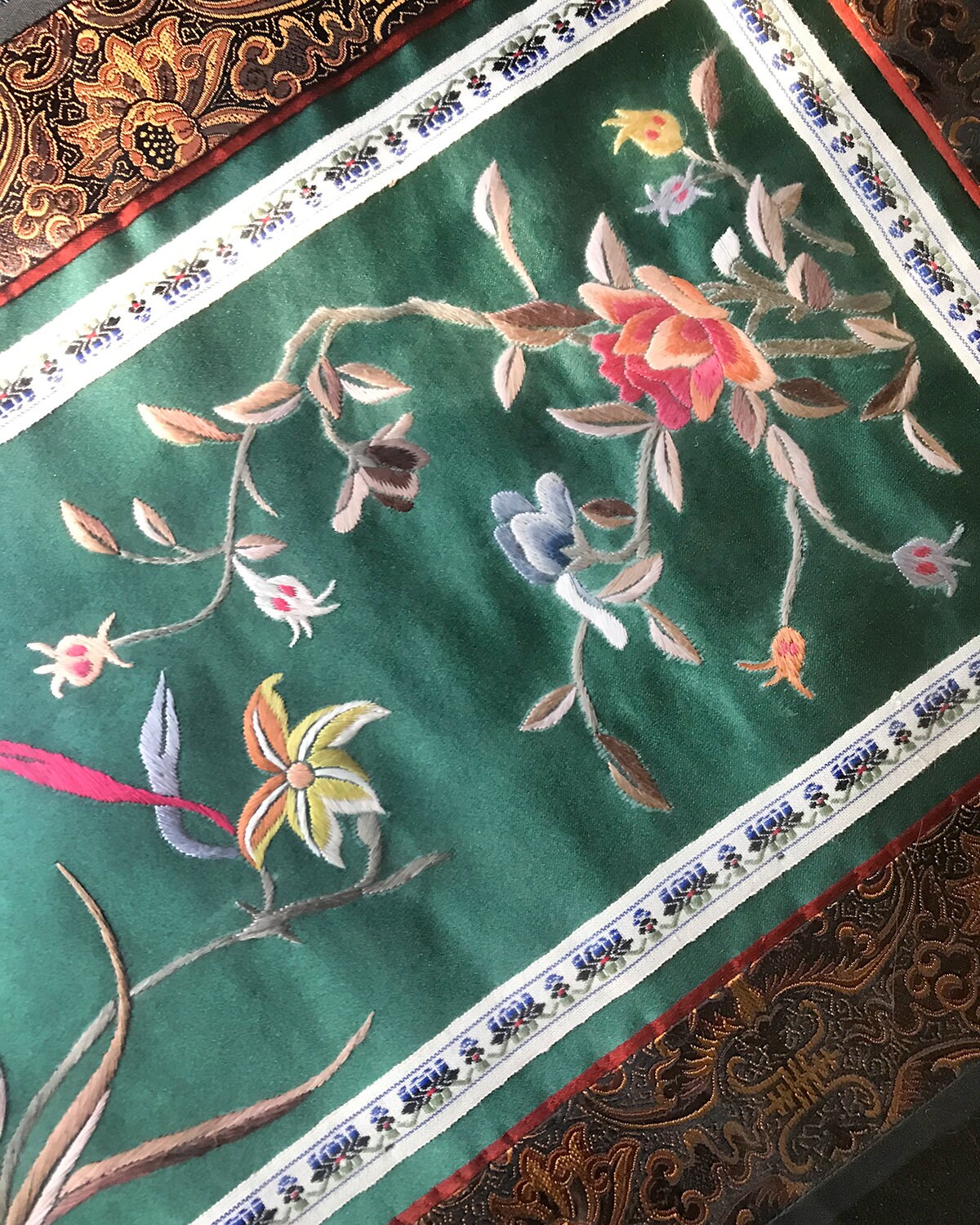 Antique Chinese Embroidery Wall Piece 24 X 12 Etsy