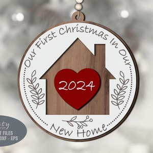Novo enfeite para casa SVG - Primeiro enfeite para casa SVG - Arquivos cortados a laser - Enfeite de Natal SVG - Enfeite para casa Svg - Novo enfeite para casa Svg - Glowforge
