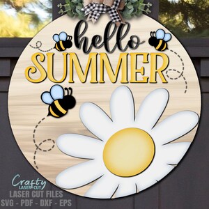 Summer Door Hanger SVG - Hello Summer SVG - Laser Cut Files - Bee Svg ...