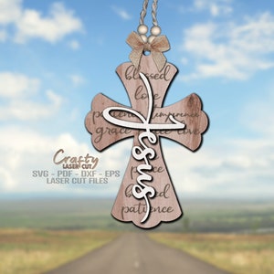 Christian Cross Car Charm SVG - Jesus Svg - Religious Cross Svg - Faith Svg - Car Accessories - Laser Cut Files - Glowforge Files