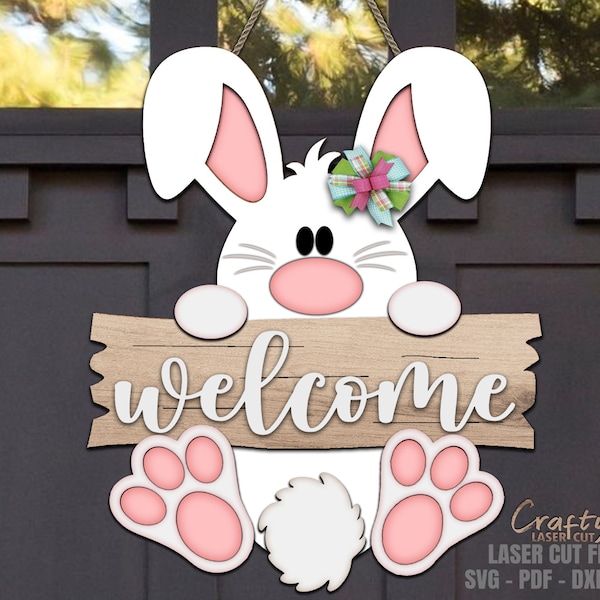 Easter Bunny Welcome Sign SVG - Easter Door Hanger SVG - Laser Cut Files - Easter Bunny Svg - Easter Svg - Easter Door Sign - Glowforge File