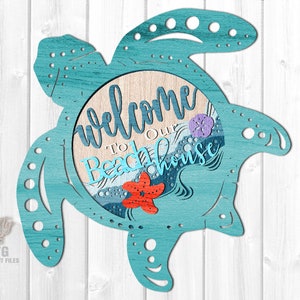 Strand Türschild SVG - Laser Cut Dateien - Schildkröte SVG - Strand zwarte - Willkommensschild zwar - Schildkröte Türschild - Haustürschild - Glowforge Dateien