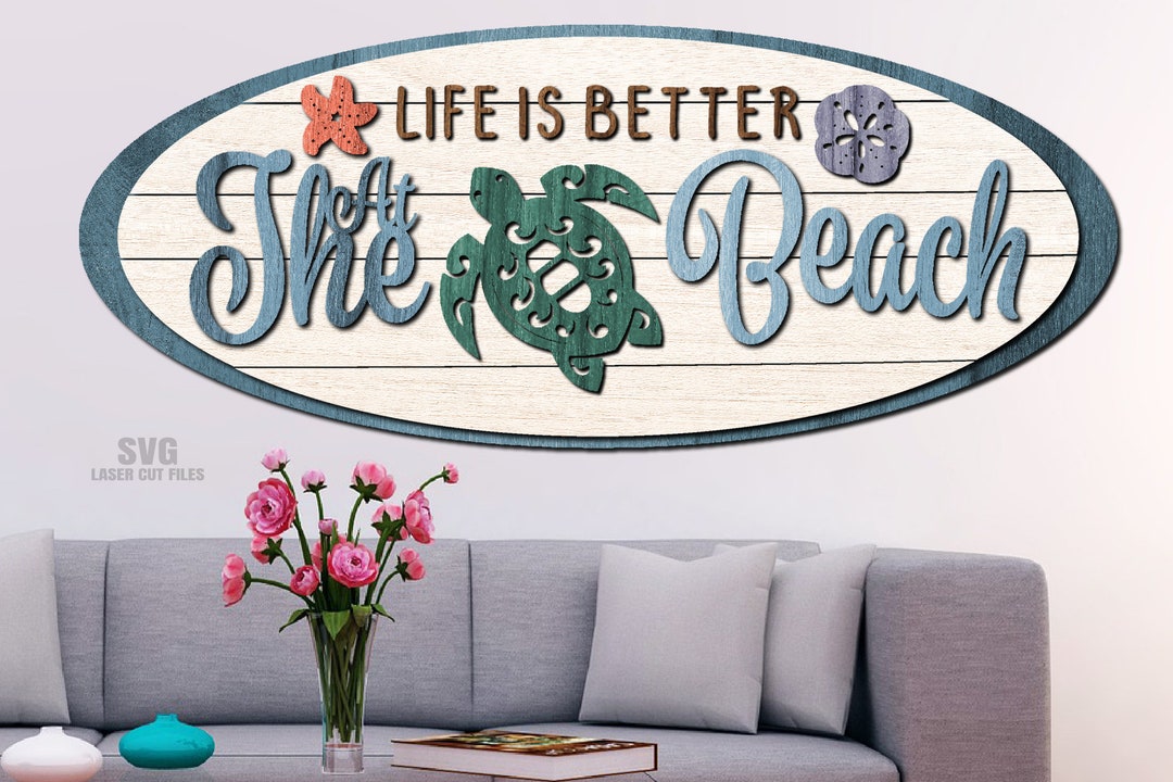 Beach Door Hanger SVG - Laser Cut Files - Turtle SVG - Beach Svg - Sea ...
