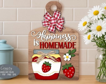 Strawberry Charcuterie Board SVG Laser Cut Files: Summer Kitchen Sign SVG