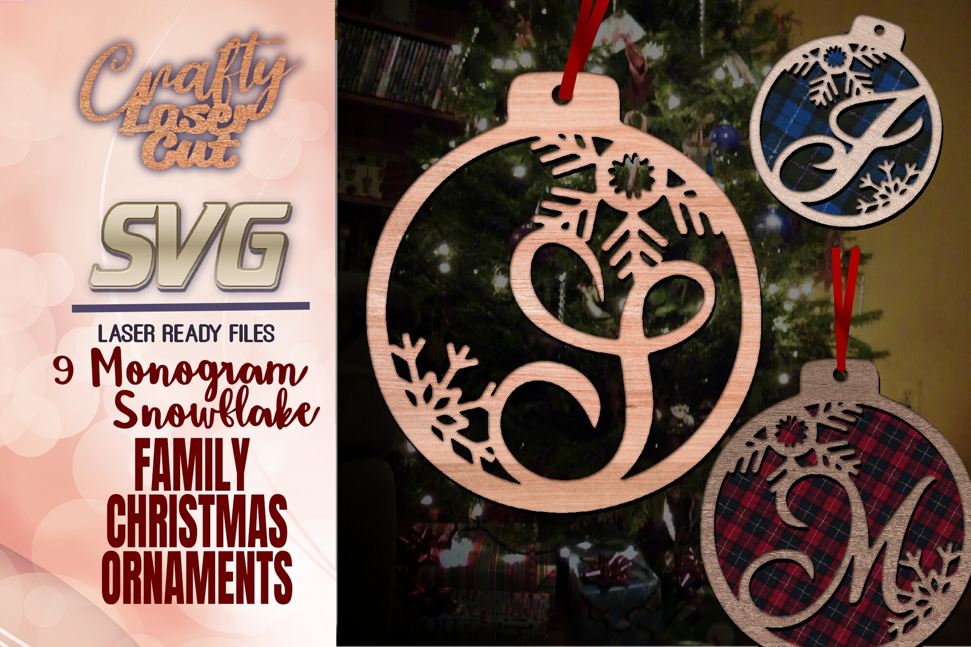 Download Monogram Family Christmas Ornament SVG Glowforge Files Bundle | Etsy