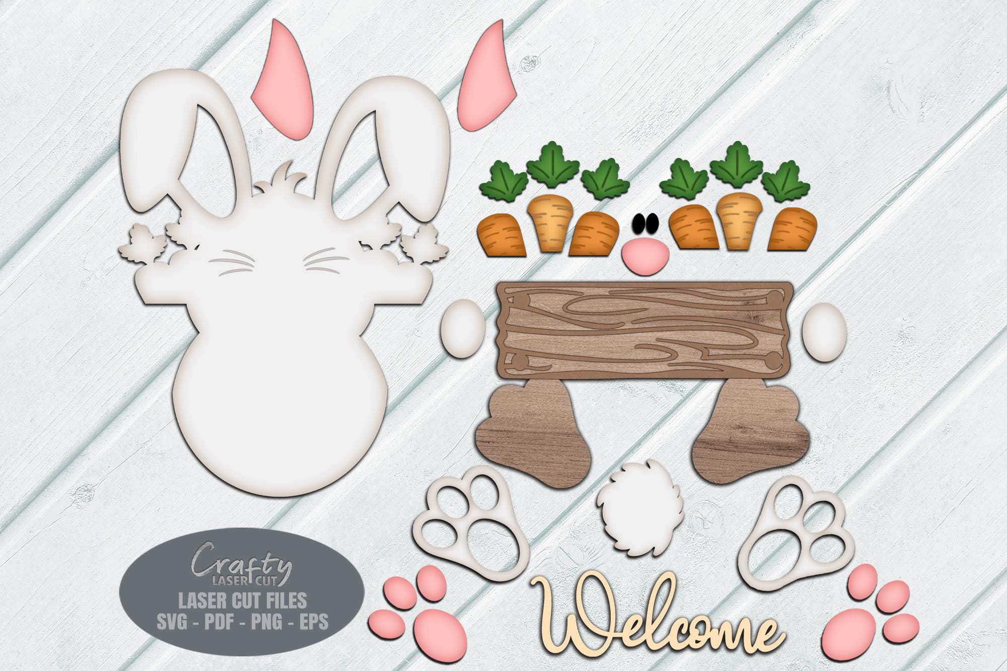 Easter Bunny Door Hanger SVG Laser Cut Files, Spring Welcome Sign SVG ...