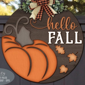 Hello Fall Door Hanger SVG - Pumpkin SVG - Laser Cut Files - Hello Fall Svg - Fall Door Sign - Welcome Sign Svg - Glowforge Files