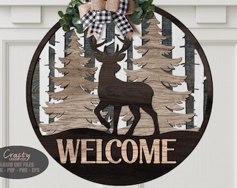 Buck Door Hanger SVG Laser Cut Files, Deer Welcome Sign SVG, Forest Door Sign, Glowforge Files, xTool