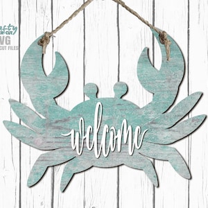 Strand welkom teken SVG - stranddeurhanger - Lasergesneden bestanden - krab SVG - kustdecor - voordeurteken - Glowforge-bestanden