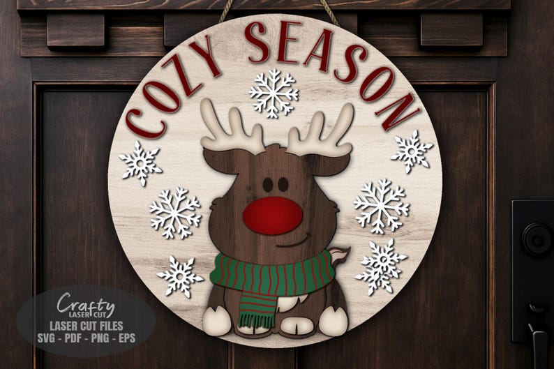 Reindeer Door Hanger SVG Laser Cut Files: Christmas Welcome Sign SVG ...