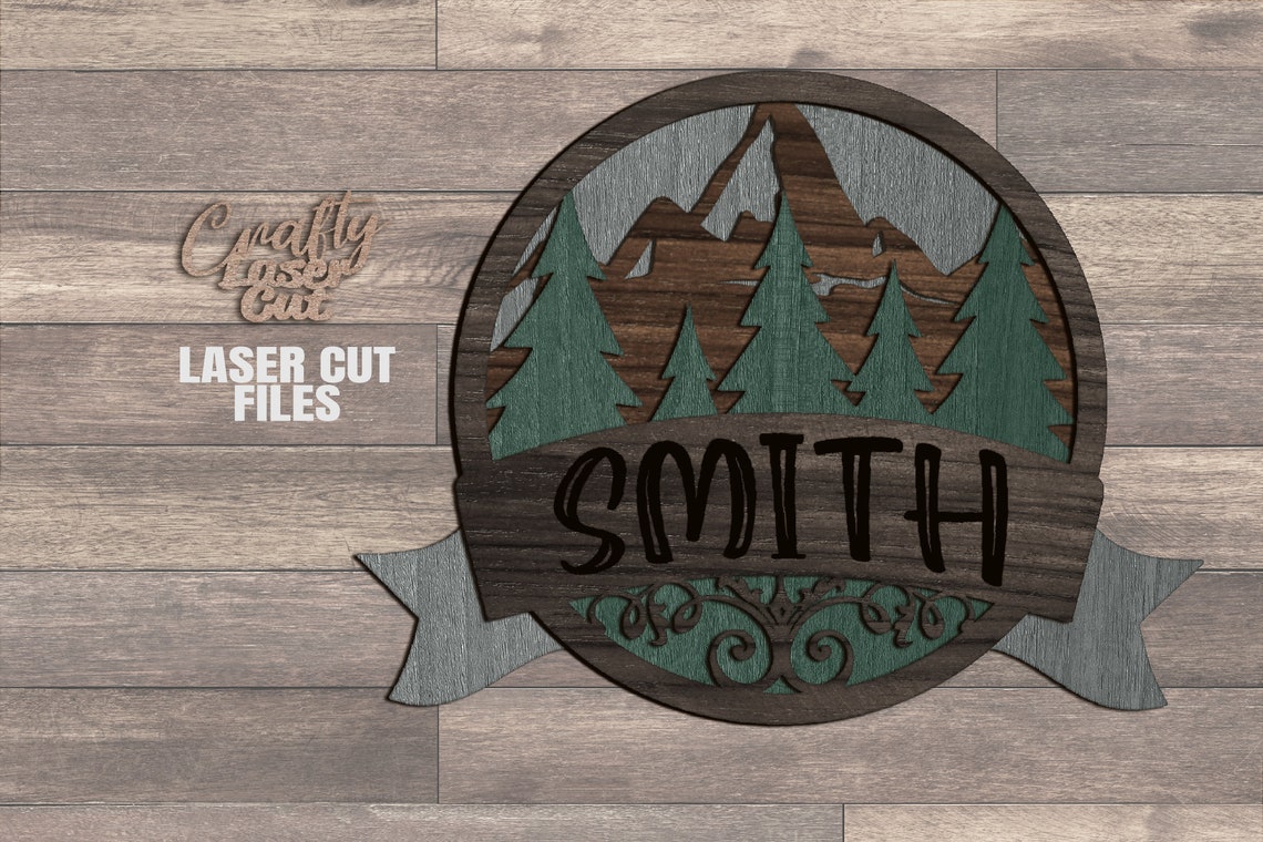Tree Mountain SVG Monogram Laser Cut Files Layered | Etsy