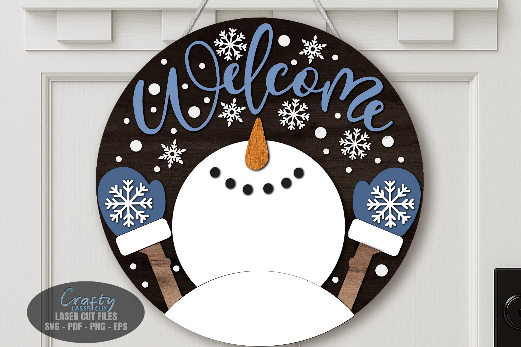 Snowman Door Hanger SVG Laser Cut Files, Christmas Welcome Sign SVG ...