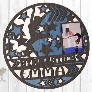 Gymnastics Door Hanger SVG - Laser Cut Files - Gymnastics SVG - Photo Frame - Monogram SVG - Sports Door Sign - Glowforge Files