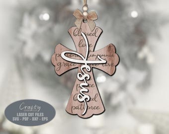 Christmas Christian Cross Ornament SVG Laser Cut Files: Religious Cross, Glowforge
