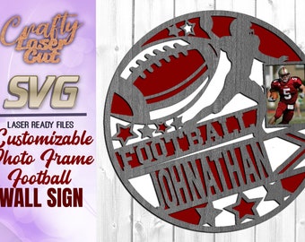 Customizable Photo Frame Football Sign SVG Glowforge Files - Personalized Football Sports Sign Laser Cut Files - Sports Monograms Cut Files