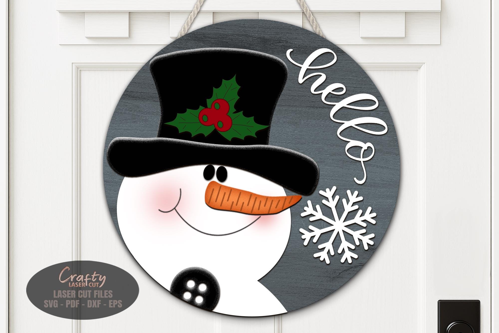 Christmas Door Hanger SVG Laser Cut Files: Hello Snowman Welcome Sign ...