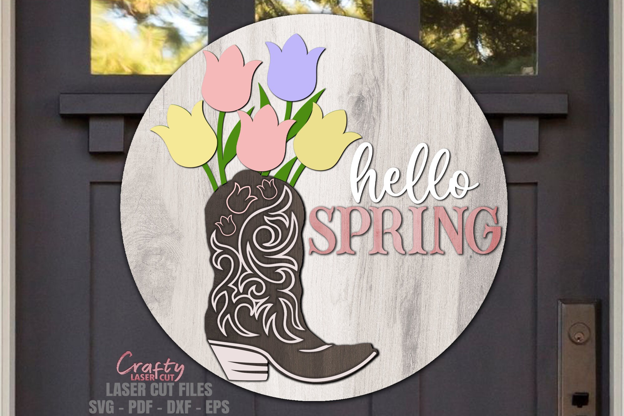 Spring Cowboy Boot Door Hanger SVG: Western Welcome Sign (digital ...