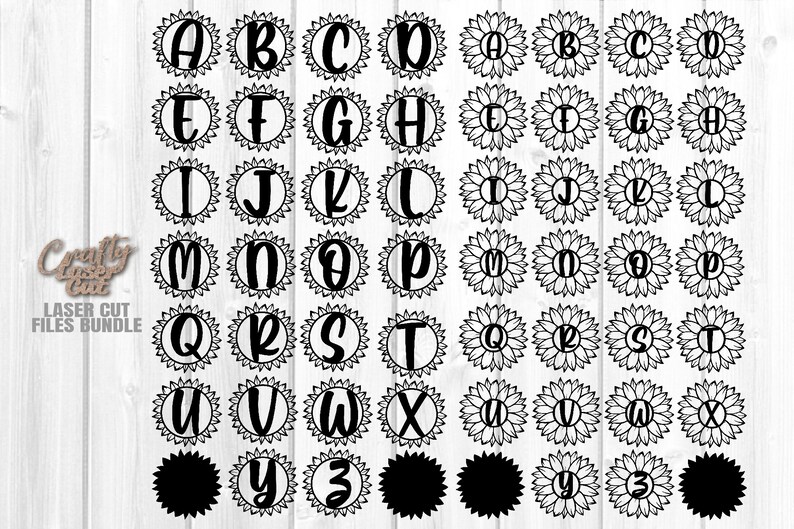 Monogram Sunflower SVG Glowforge File Two Full Alphabet A | Etsy