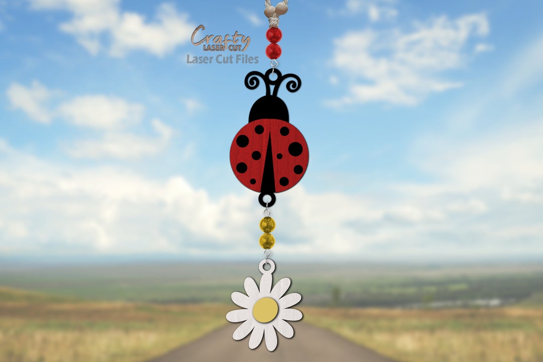 Ladybug Car Charm SVG Laser Cut Files Ladybug SVG Daisy SVG Ladybug