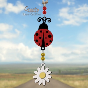 Coccinella Car Charm SVG - File tagliati al laser - Coccinella SVG - Daisy SVG - Coccinella Charm Svg - Accessori per auto - Arredamento auto - File Glowforge