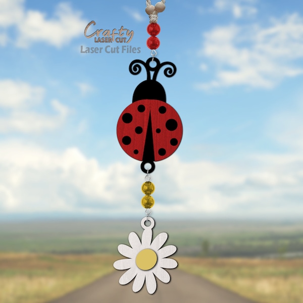 Ladybug Car Charm SVG - Laser Cut Files - Ladybug SVG - Daisy SVG - Ladybug Charm Svg - Car Accessories - Car Decor - Glowforge Files