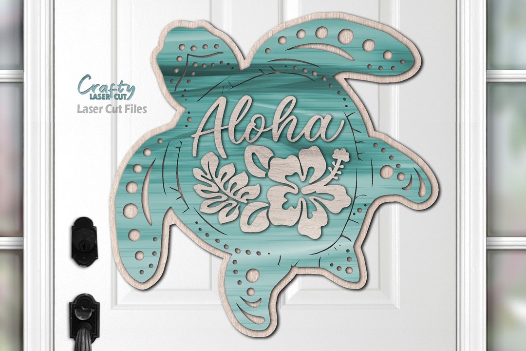 Turtle Door Hanger SVG Laser Cut Files: Aloha Hibiscus, Beach Welcome ...