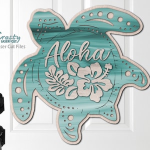 Accroche-porte plage SVG - fichiers Glowforge découpés au Laser - tortue SVG - plage SVG - Hibiscus Svg - Aloha Svg - panneau de porte de plage - panneau de bienvenue Svg