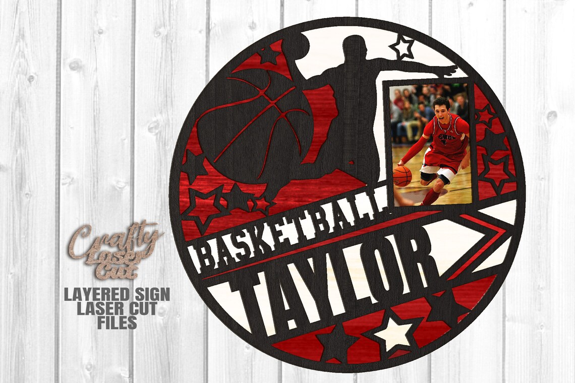 Basketball Photo Wall Sign SVG Glowforge - Personalized Basketball ...
