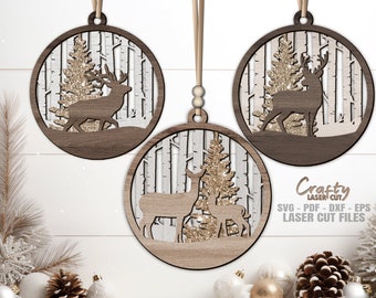 Deer Ornament SVG Laser Cut Files: Christmas Ornaments SVG for Glowforge and XTool