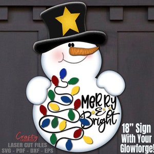 Schneemann Türschild SVG - Laser Cut Dateien - Schneemann SVG - Weihnachtslichter SVG - Willkommensschild SVG - Weihnachtstürschild - Glowforge Dateien