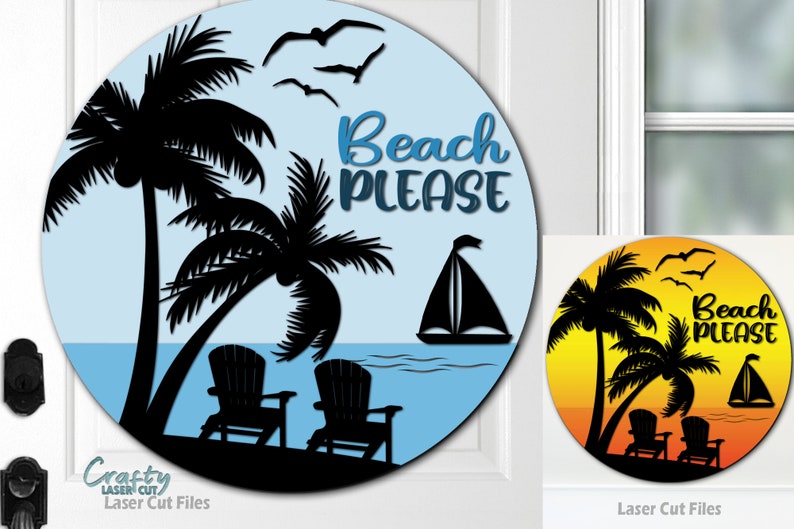Beach Please Door Hanger SVG Laser Cut Files: Palm Tree Welcome Sign ...