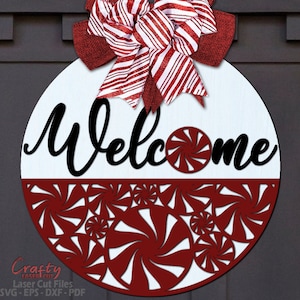 Peppermint Door Hanger SVG - Christmas SVG - Laser Cut Files - Peppermint Candy Svg - Welcome Sign Svg - Holiday Door Sign - Glowforge Files