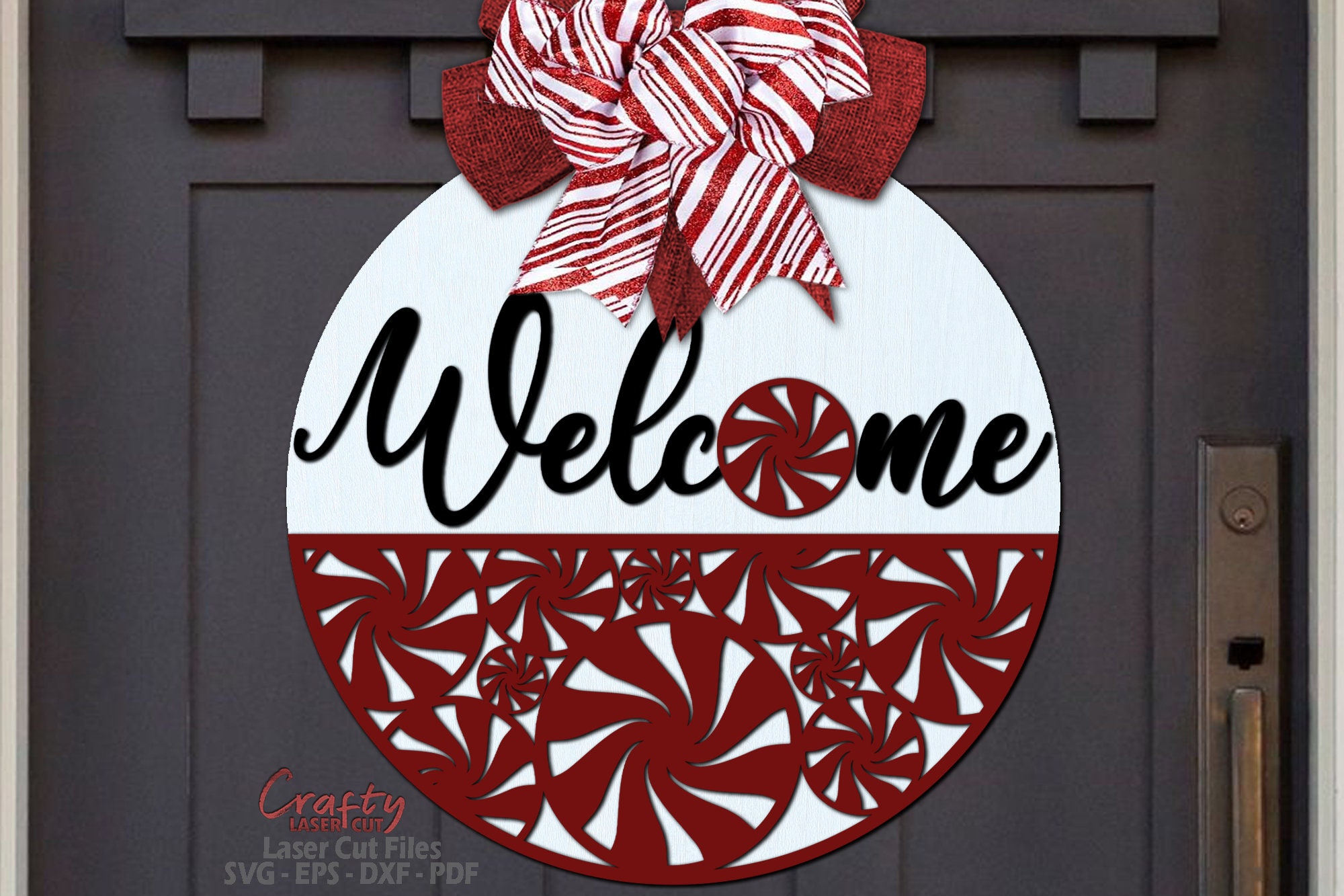 Christmas Door Hanger SVG Laser Cut Files: Peppermint Welcome Sign SVG ...