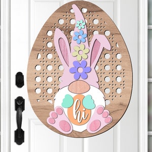 Easter Door Hanger SVG Laser Cut Files - Gnome Svg - Easter Egg SVG - Bunny Ears Svg - Rattan SVG - Welcome Sign SVG - Front Door Sign - Glowforge Files