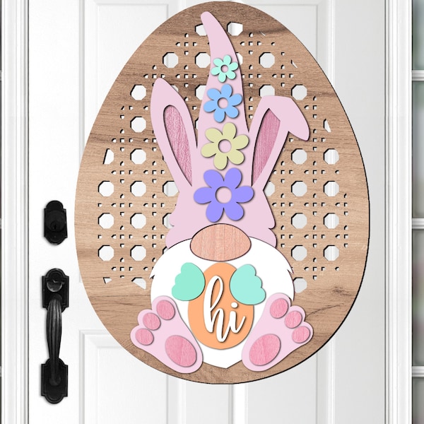 Easter Door Hanger SVG Laser Cut Files - Gnome Svg - Easter Egg SVG - Bunny Ears Svg - Welcome Sign SVG - Front Door Sign - Glowforge Files