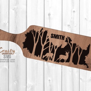 Monogram Forest Deer Buck Cheese Board SVG - Glowforge Files - Laser Cut Files - Wooden Wildlife Kitchen Sign - Engraved Buck SVG