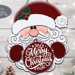 Babbo Natale porta gancio SVG - Buon Natale SVG - Cartello di benvenuto SVG - File tagliati al laser - Agrifoglio - Decorazioni natalizie - Cartello porta Babbo Natale - Glowforge