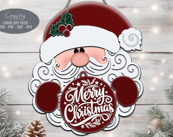 Türhänger mit Weihnachtsmannmotiv (SVG-Laserschnittdateien): Willkommensschild „Frohe Weihnachten“ (SVG, Glowforge)