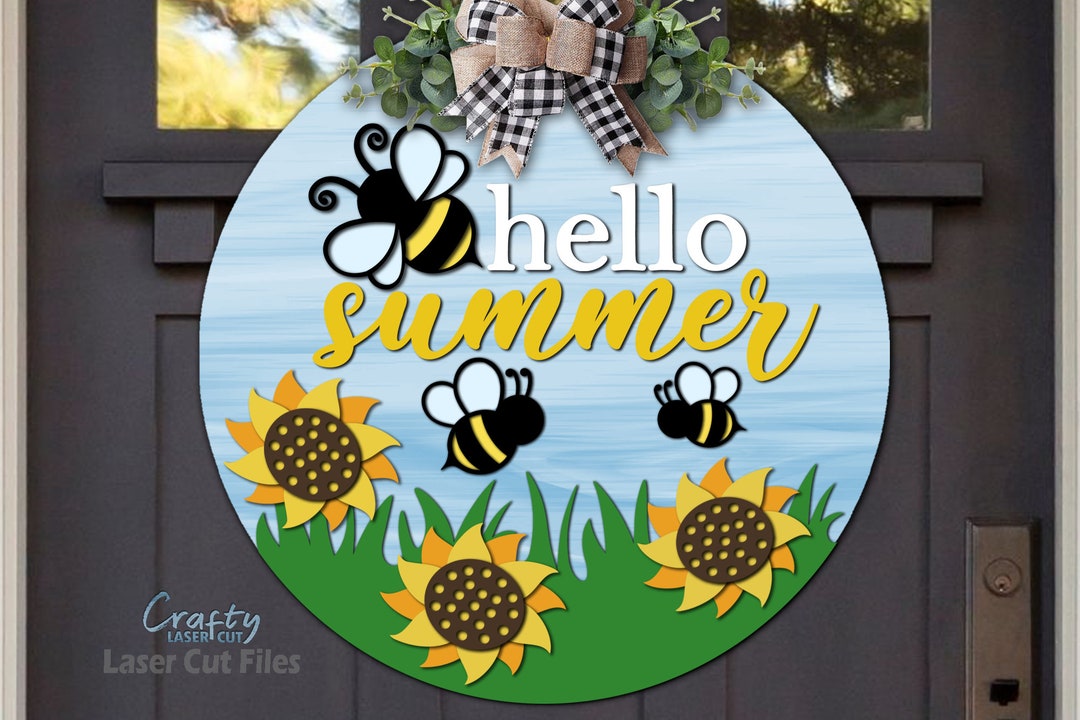 Summer Door Hanger SVG Laser Cut Files Bee Svg Sunflower Svg Hello ...