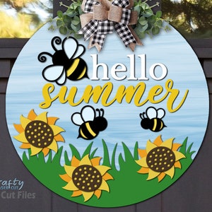Summer Door Hanger SVG Laser Cut Files Bee Svg Sunflower Svg Hello ...