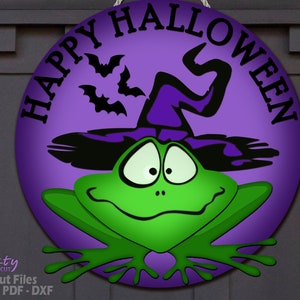 Accroche-porte Halloween SVG - grenouille - fichiers découpés au laser - Halloween SVG - Svg de chapeau de sorcière - panneau de bienvenue SVG - Halloween panneau de porte - fichier Glowforge