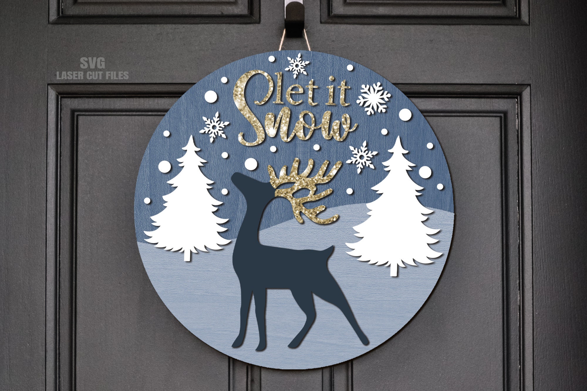 Reindeer Door Hanger SVG Laser Cut Files: Christmas Welcome Sign SVG ...