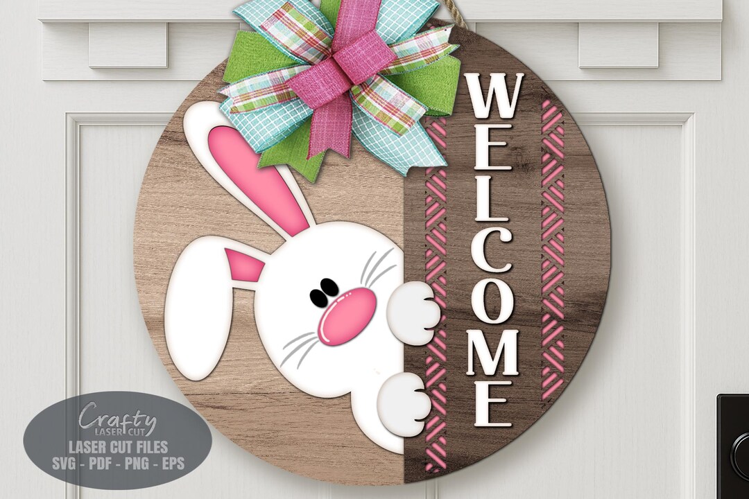 Easter Bunny Door Hanger SVG Laser Cut Files, Welcome Sign SVG ...