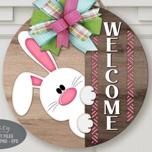 Easter Bunny Door Hanger SVG Laser Cut Files, Welcome Sign SVG, Glowforge, XTool