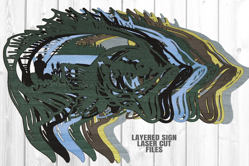 Download Layered Fish Wall Décor SVG Glowforge Fishing Door Sign | Etsy