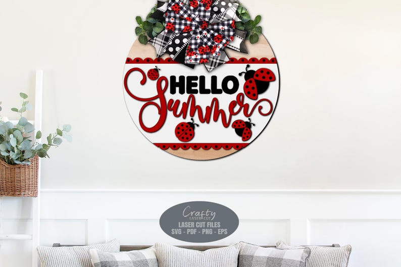 Summer Door Hanger SVG - Ladybug SVG - Welcome Sign SVG - Laser Cut ...