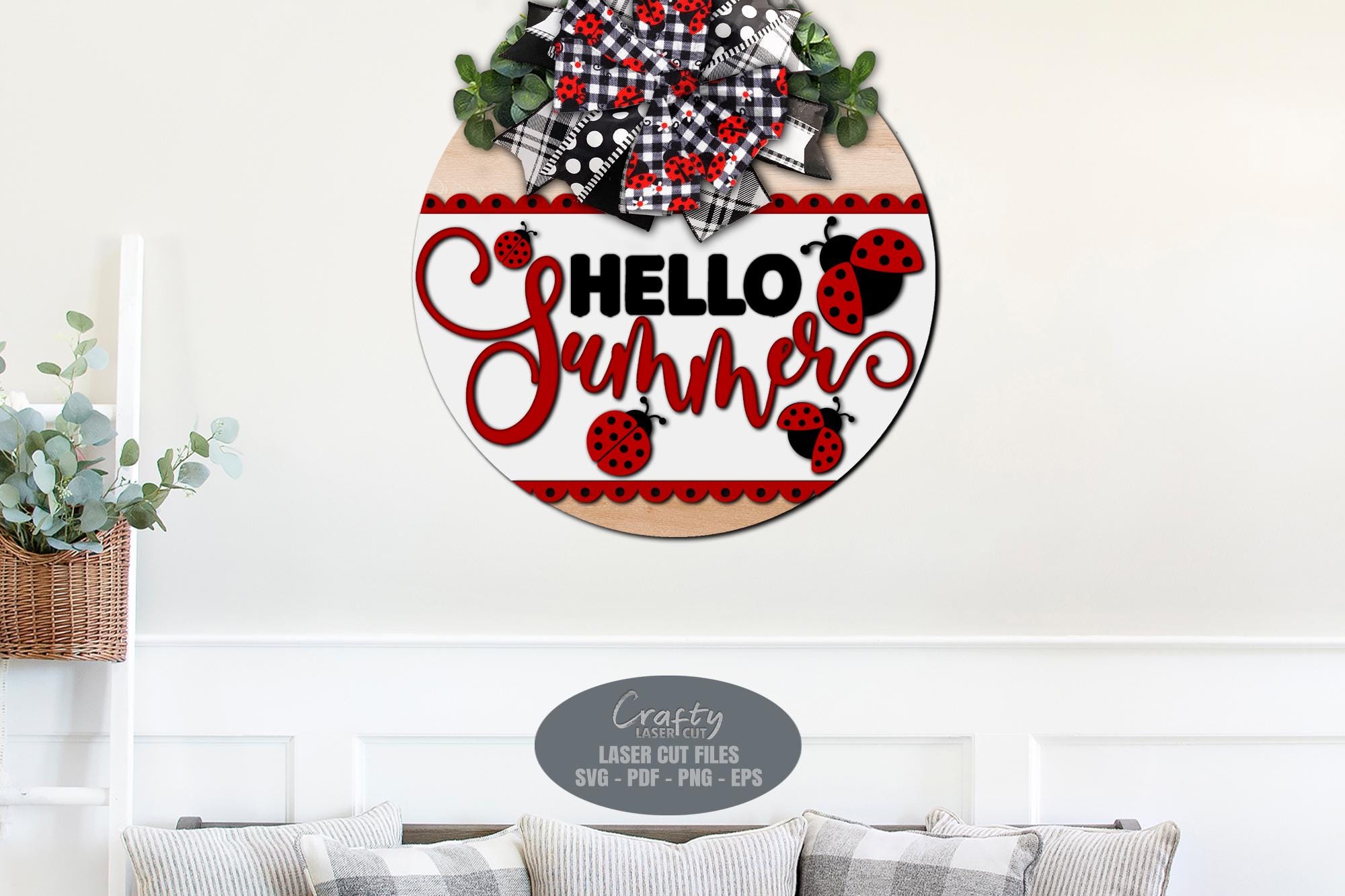 Summer Door Hanger SVG - Ladybug SVG - Welcome Sign SVG - Laser Cut ...